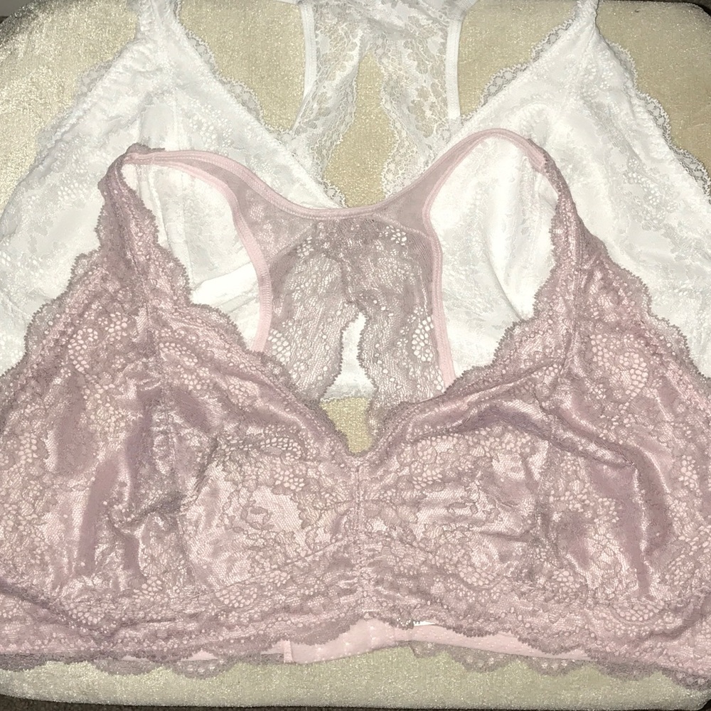 2 lace racer back bralettes